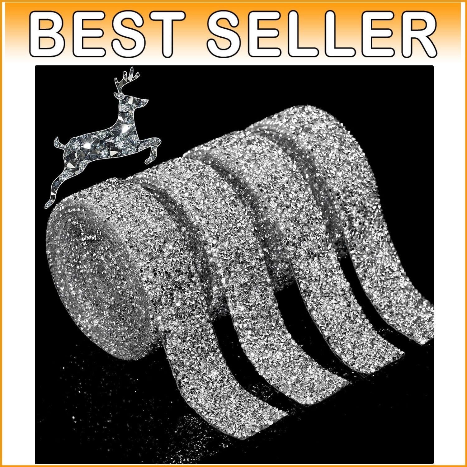 12 Yards Bling Rhinestone Ribbon - Self-Adhesive Glitter for Crafts & Decor