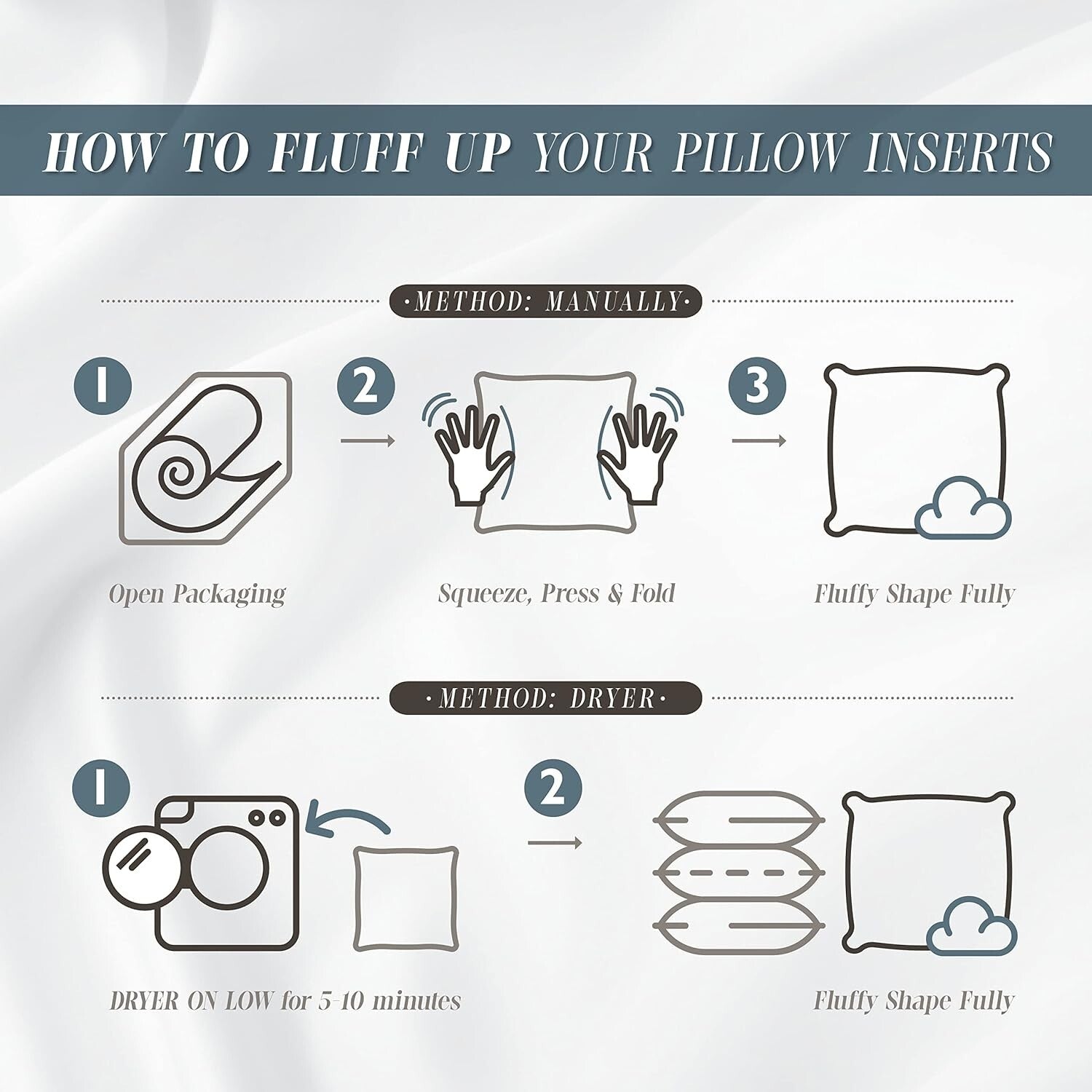 6-Pack Square Poly-Cotton Pillow Inserts - Soft, Durable, Machine Washable