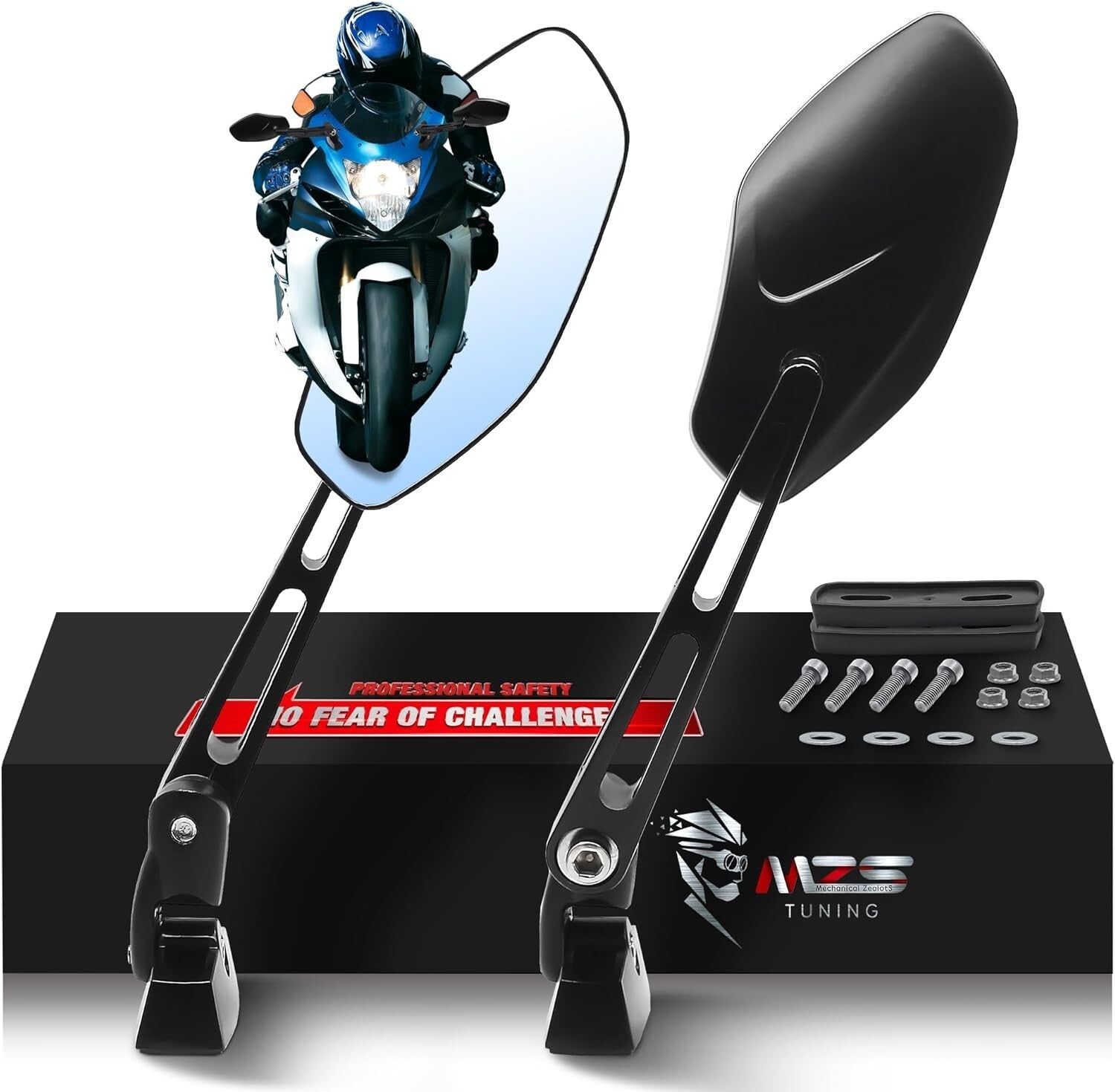 Durable Aluminum Motorcycle Mirrors with Convex Lens & Blind Spot Elimination