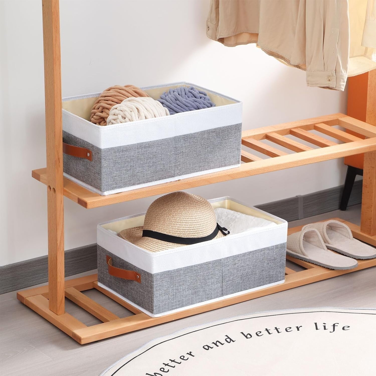 Elegant 4-Pack White and Grey Foldable Bins - Multi-Purpose Storage Solution