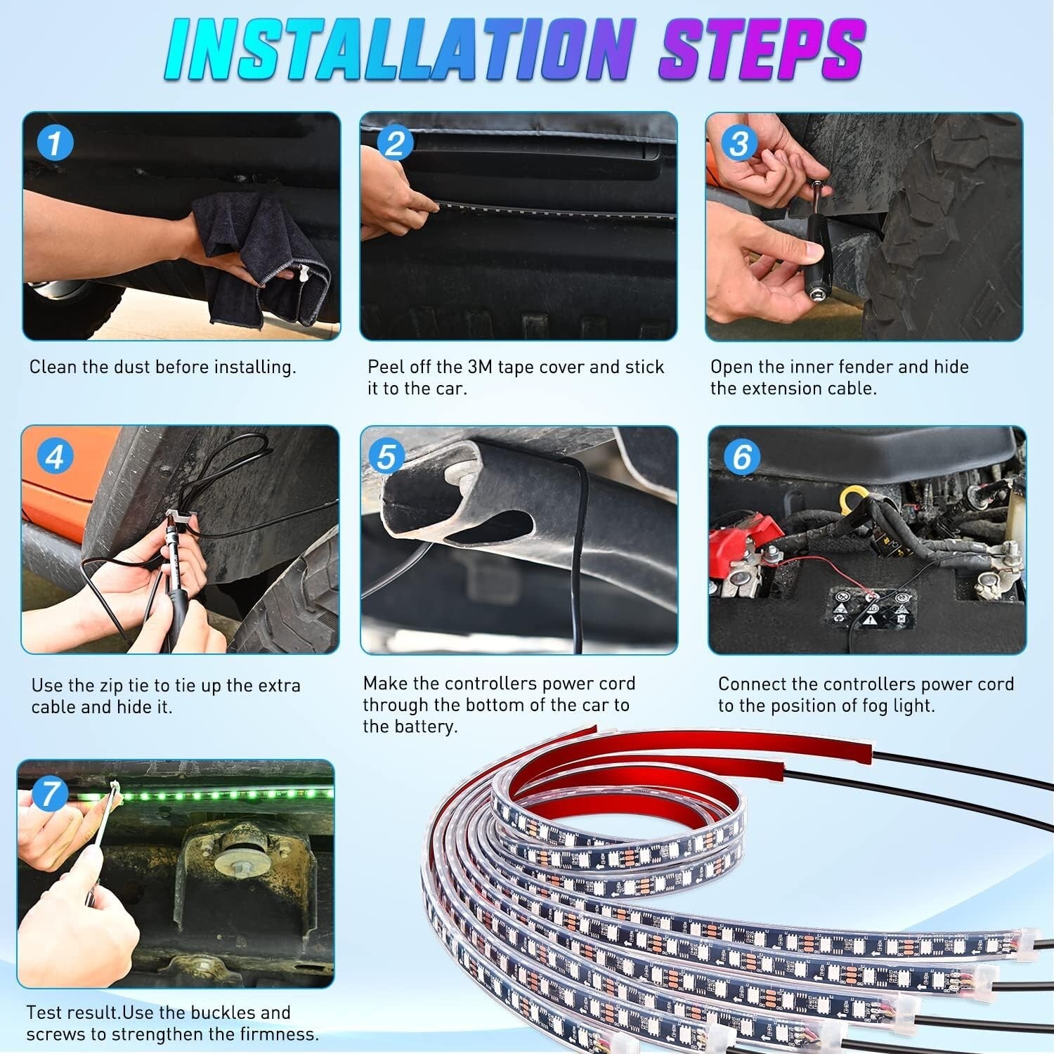 6Pcs Car Underglow LED Lights - RGB-IC Color Changing with Remote & APP Control