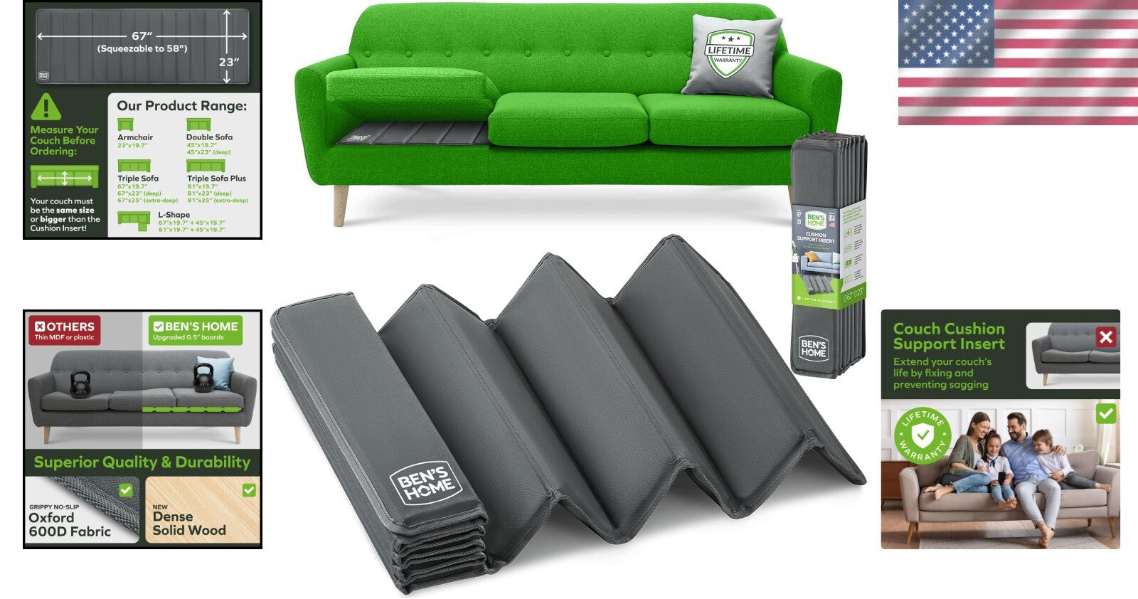 Durable Non-Slip Sofa Support for Sagging Cushions - Lifetime Warranty Included