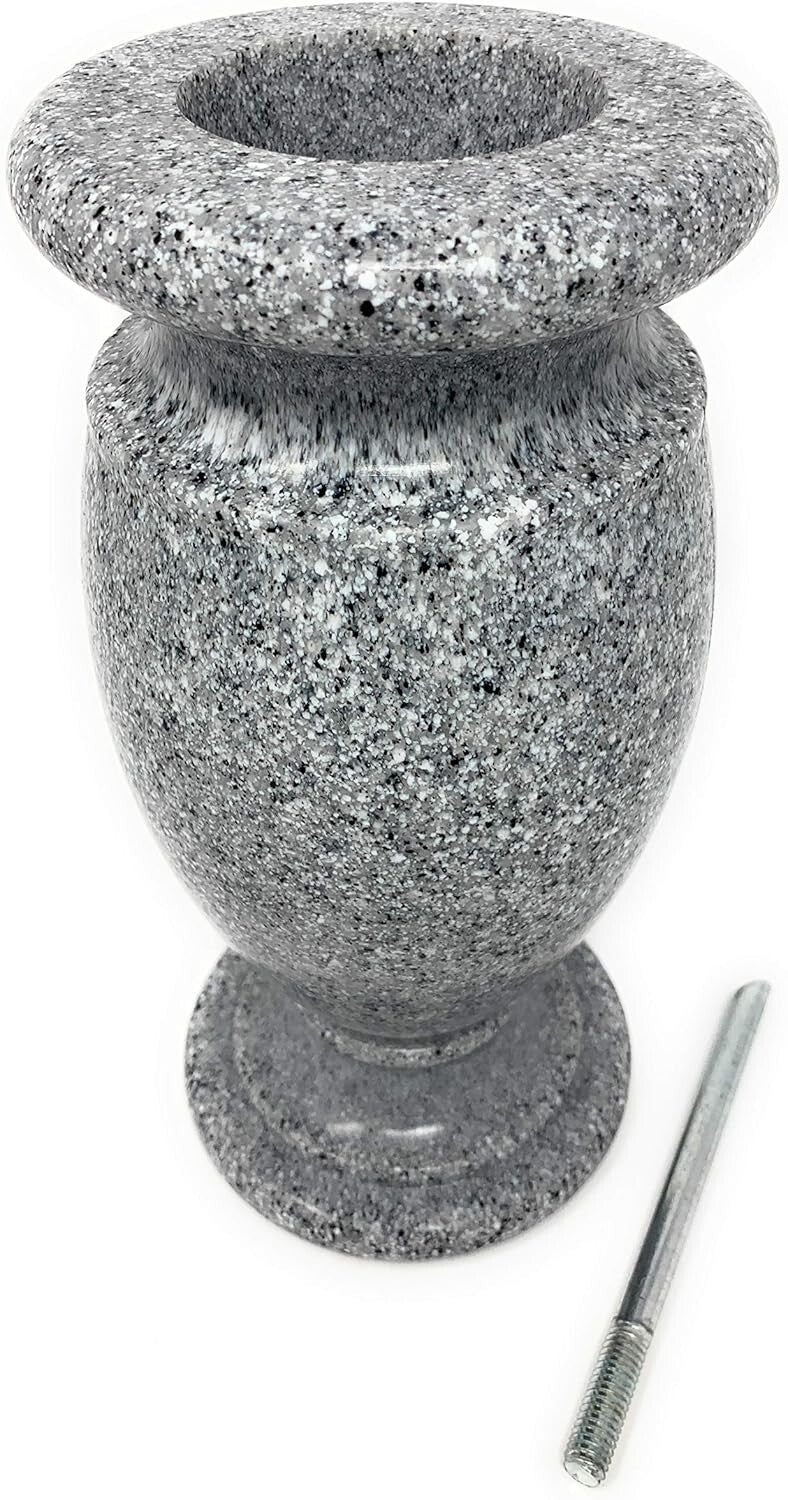 Light Grey Granite Memorial Vase for Headstone Flowers - Secure Spike Included