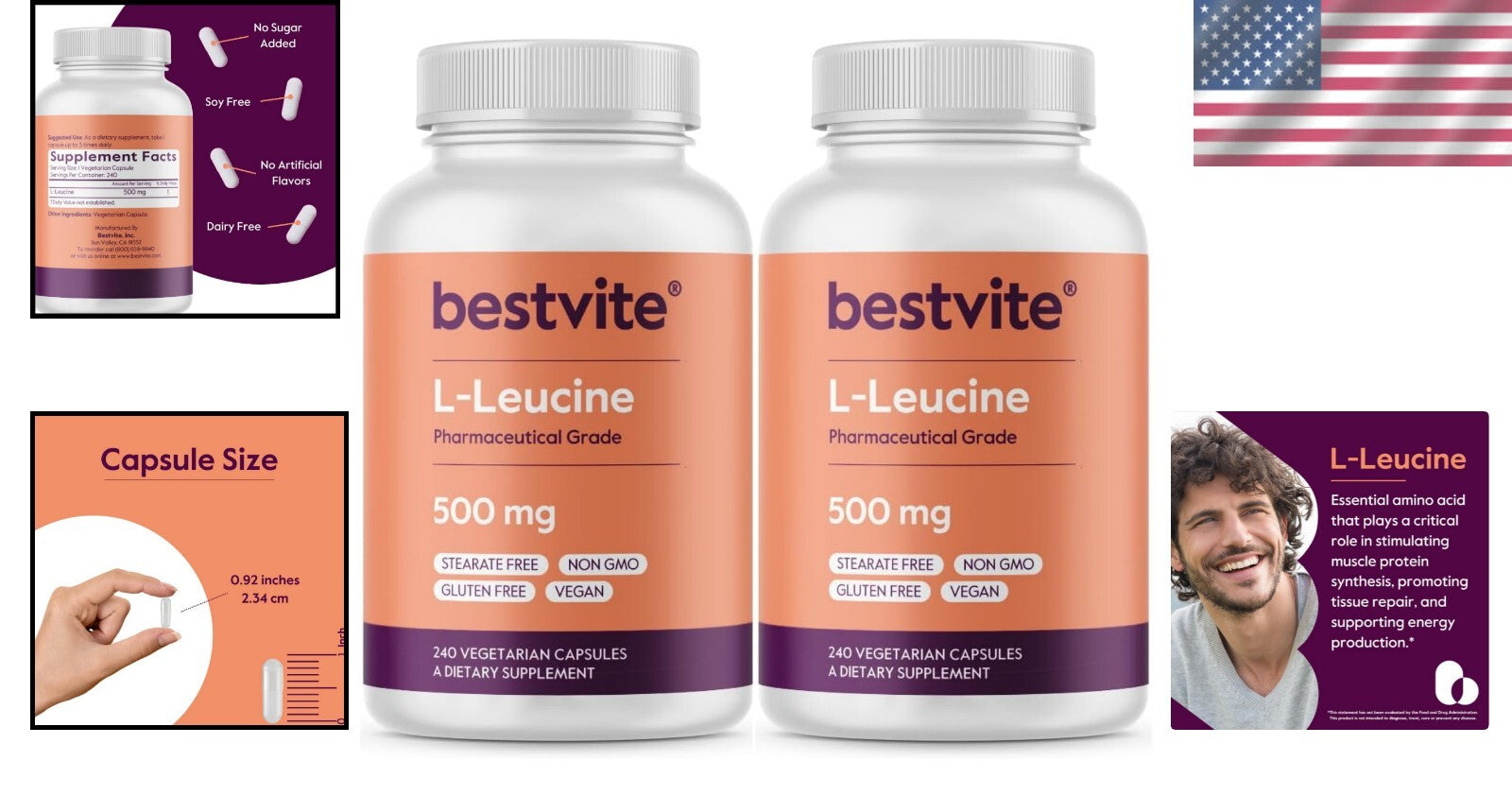 500mg L-Leucine Capsules - 480 Count, NSF Certified for Quality Muscle Boost