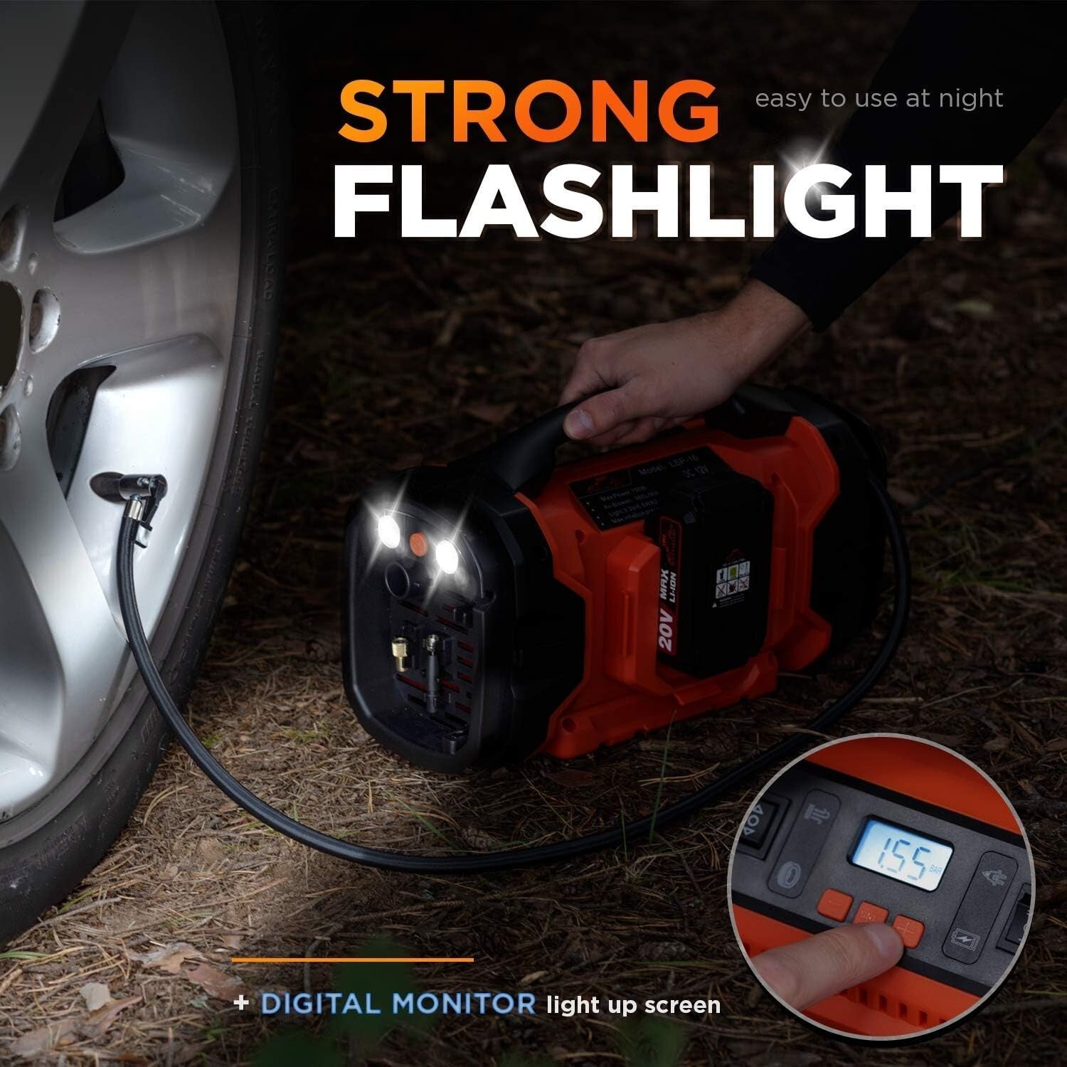 Compact Tire Inflator & Deflator with 20V Lithium Battery - Emergency Ready