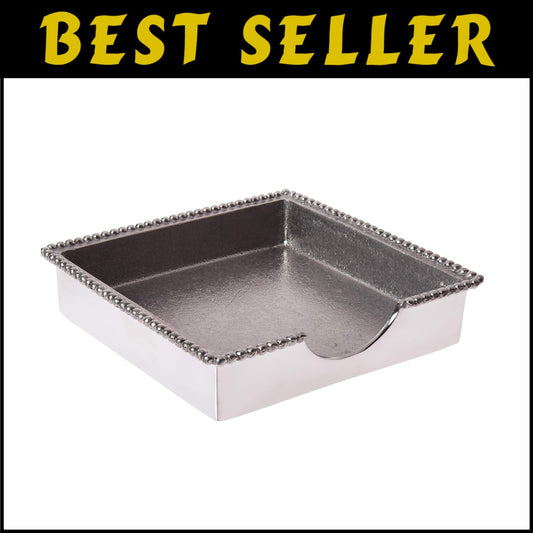 Classic Silver Napkin Holder with Beaded Design - Eco-Friendly Gift Idea