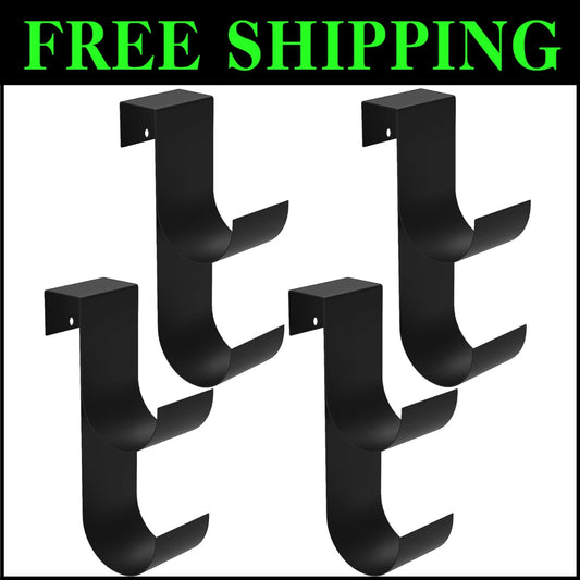 4-Piece Heavy-Duty Pool Fence Hooks - Slip-On Black Hangers for Outdoor Storage