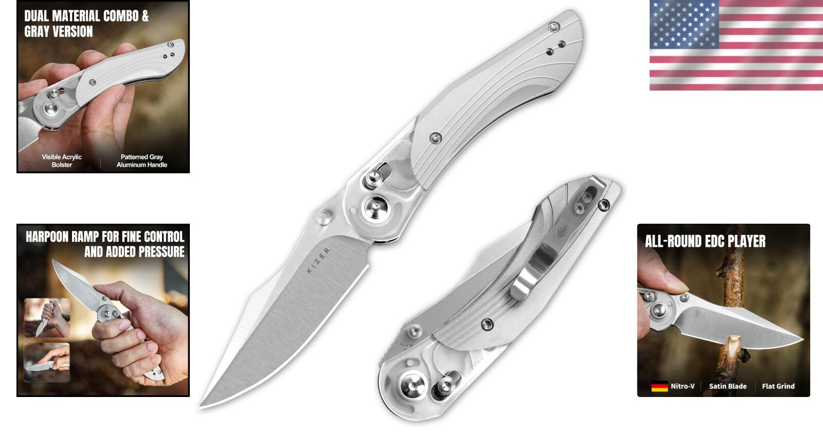 Ambidextrous Mini Mystic Pocket Knife - 3.2-Inch Nitro-V Blade with Clutch Lock