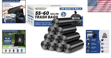 Load image into Gallery viewer, 100 Heavy-Duty Unscented Trash Bags - 55-60 Gallon Waterproof Can Liners - Black