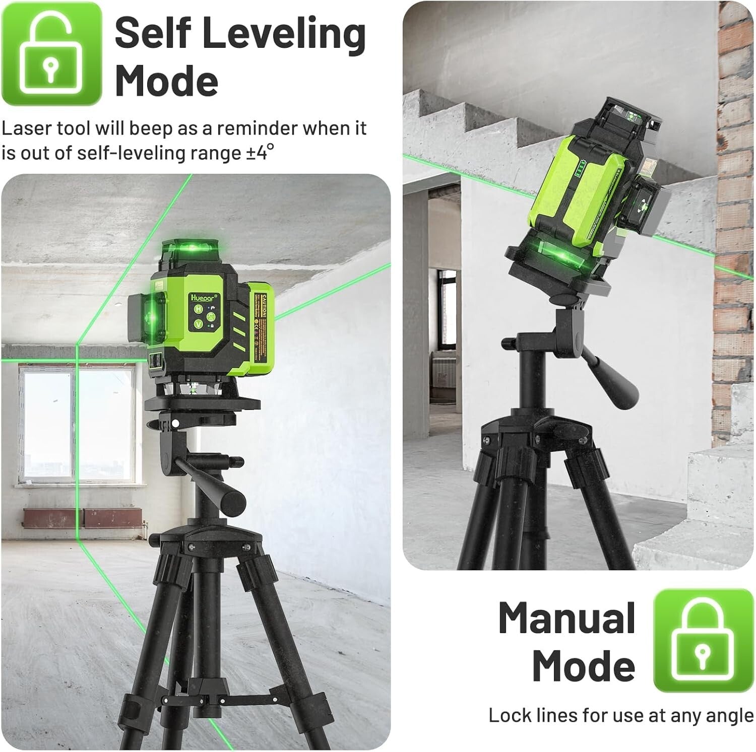 Durable Green Beam 4X360° Laser Level with Lithium-ion Batteries + Accessories