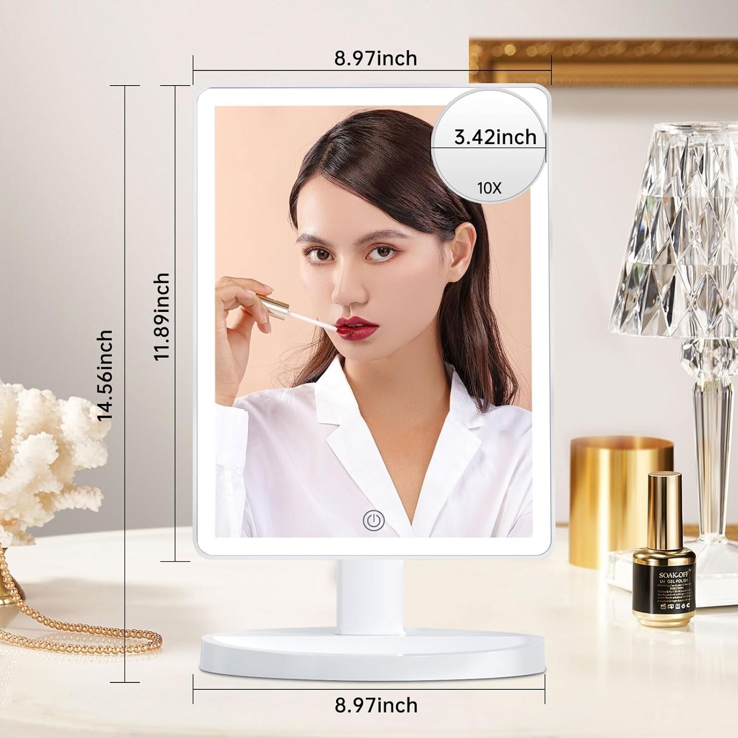 Large Lighted Vanity Makeup Mirror 10X Magnification with 360-Degree Rotation