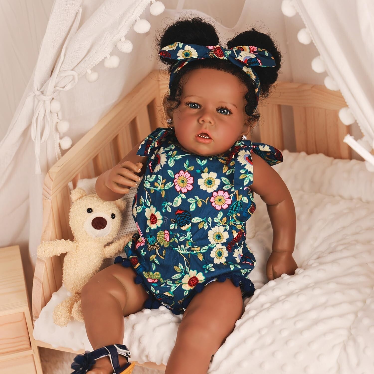 20-Inch Realistic African American Reborn Baby Doll with Curly Hair - Gift Ready