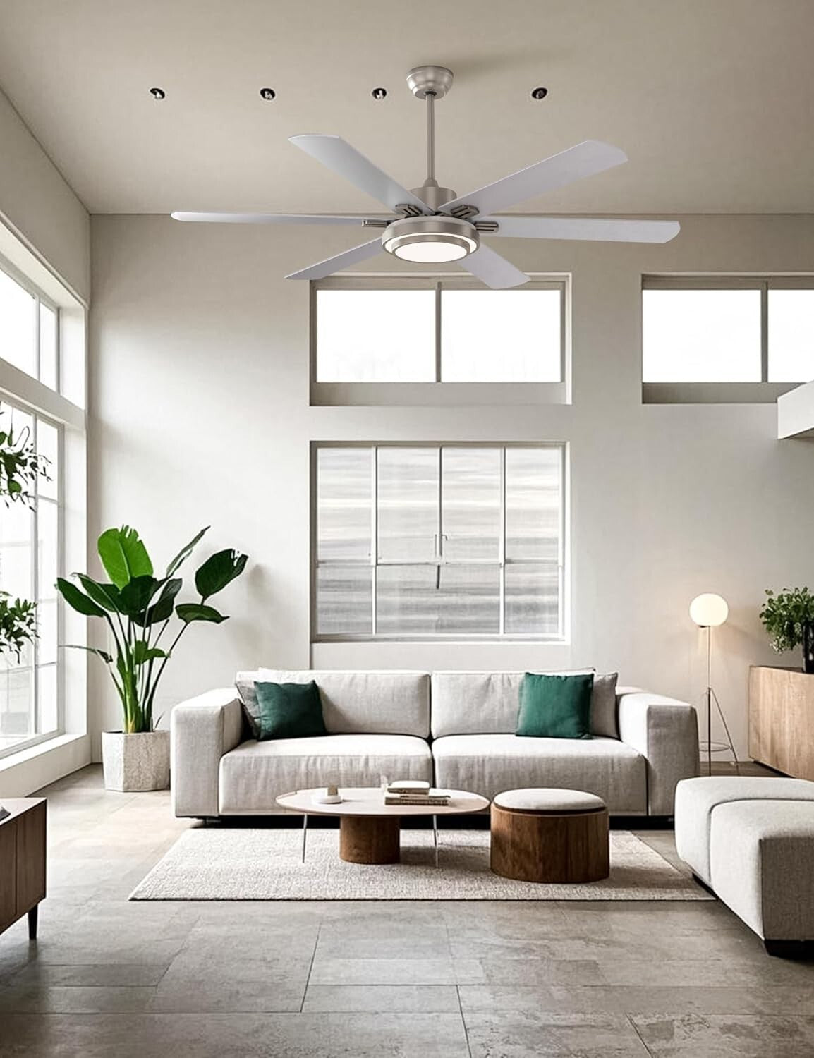 Elegant Ceiling Fan with Lights - 62 Inch, Timer, Remote, Brushed Nickel Finish