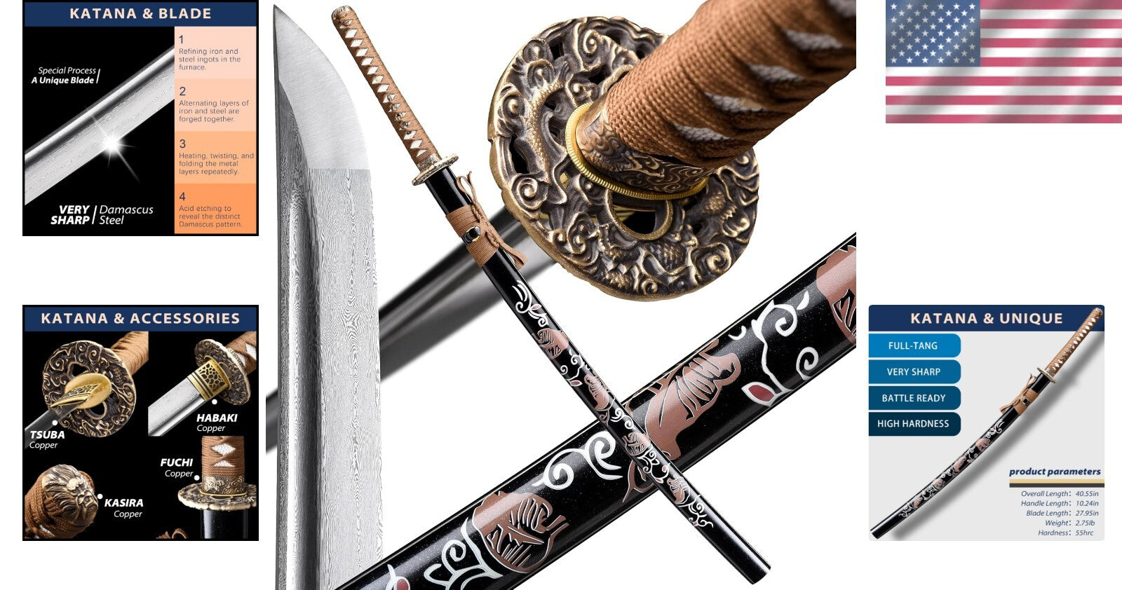 Unique Hand Forged Samurai Sword - Full Tang Construction for Superior Balance