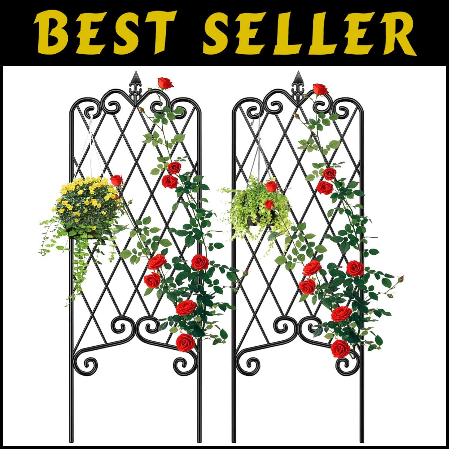 Versatile 60" x 18" Metal Garden Trellis for Ivy, Peas & Other Climbing Plants