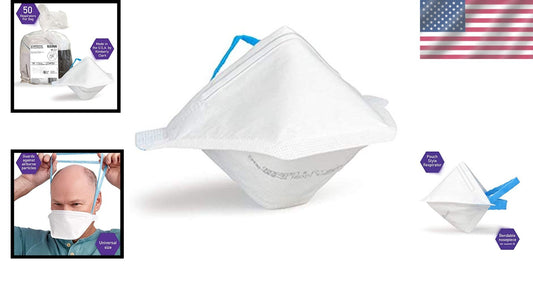 N95 Respirator Face Masks - 50 Disposable Masks with Large Breathing Chamber
