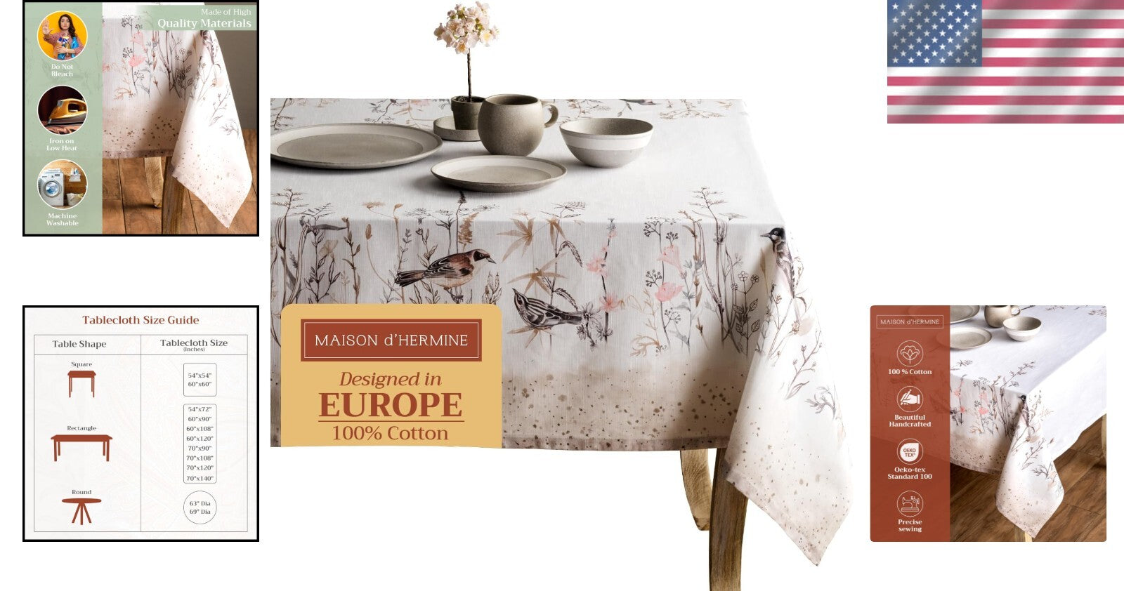 Versatile Cotton Tablecloth 60" x 108" - Textured Design in Brown Florals