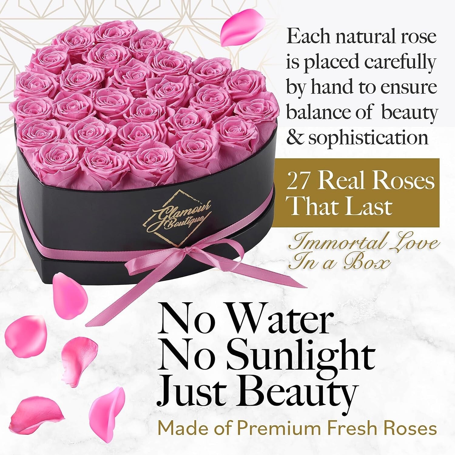 Luxurious 27 Pink Roses Forever Gift in Heart-Shaped Box - Stunning Home Decor