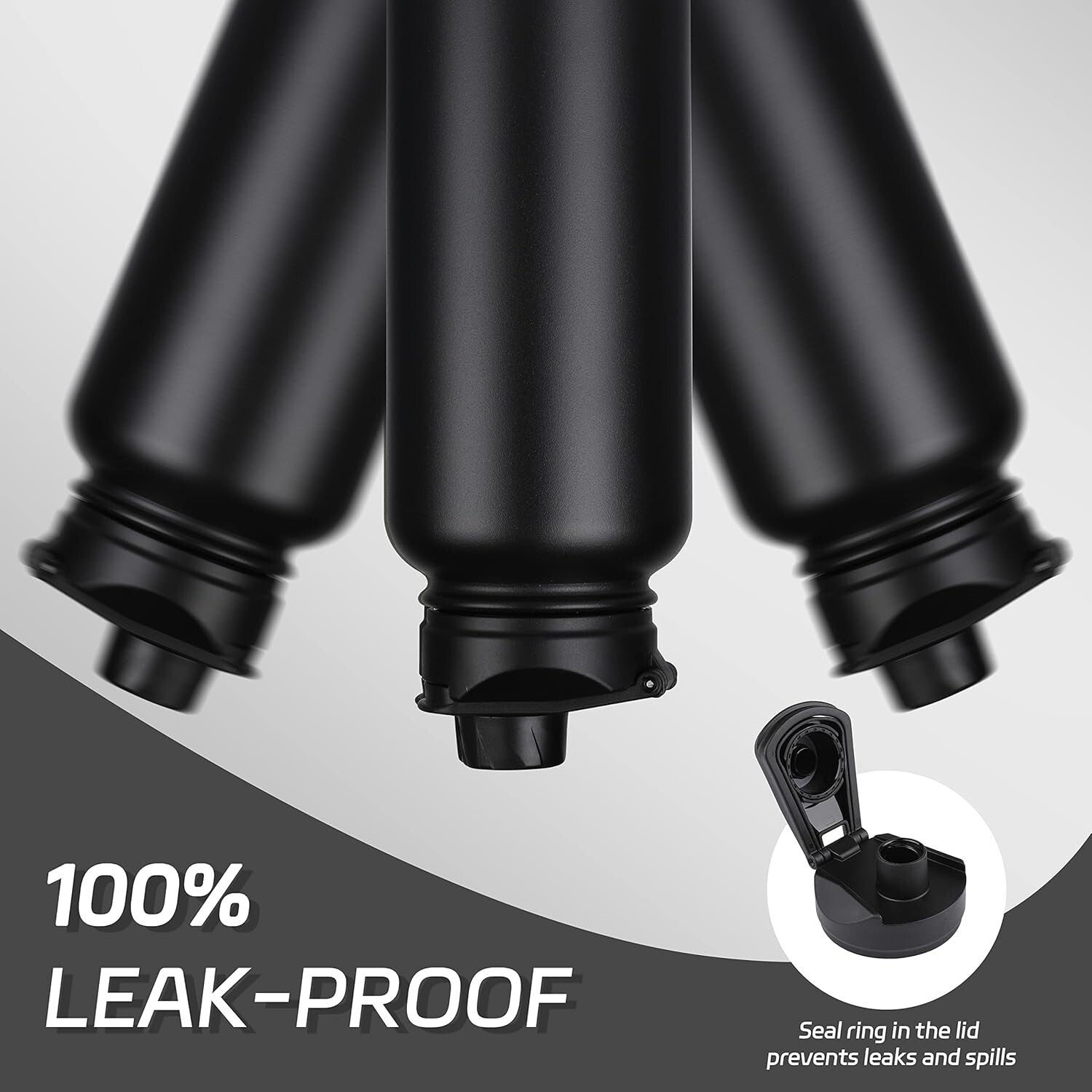 Double Walled 40oz Insulated Black Water Bottle with Straw & Spout Lid Bundle