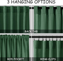 Load image into Gallery viewer, Charming 84" Back Tab Green Linen Curtains - 2 Panels for Modern Farmhouse Decor