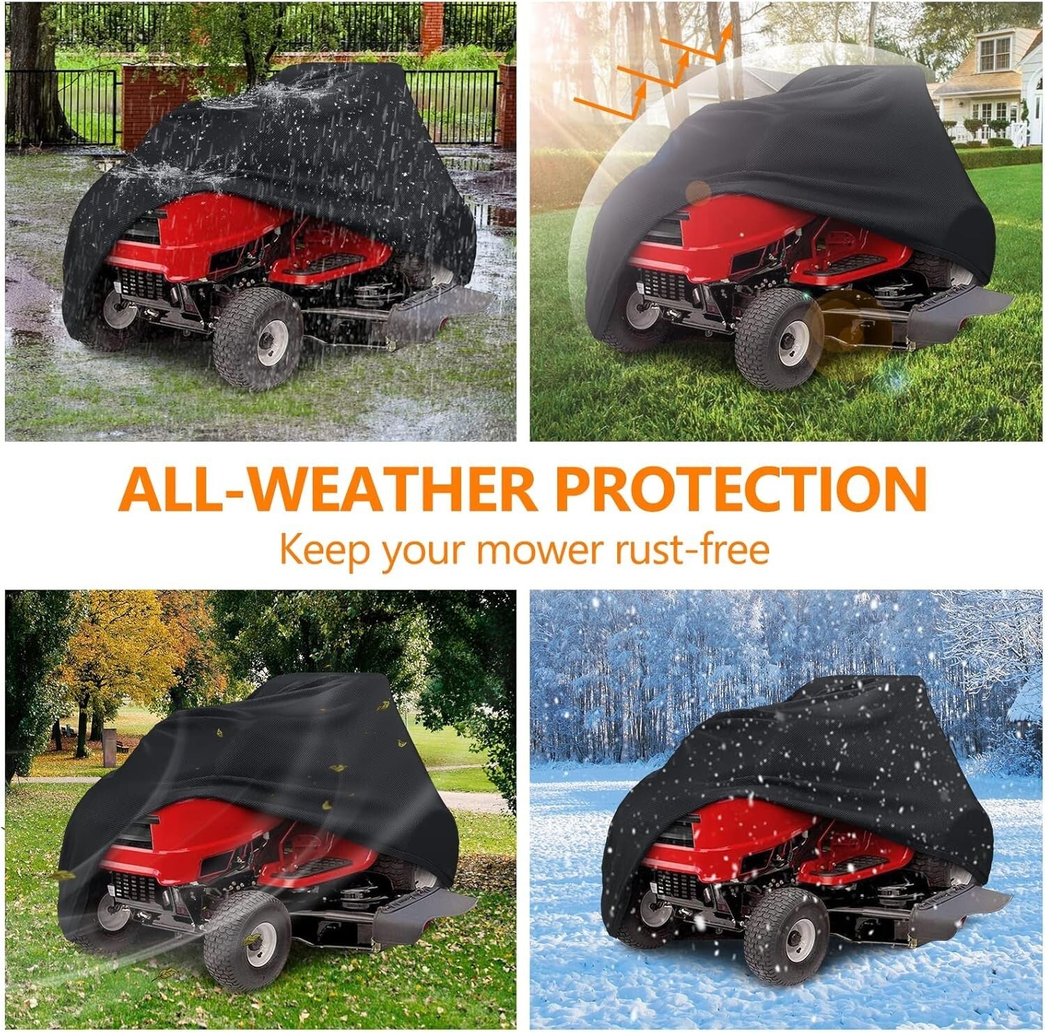 Durable 500D Oxford Fabric Lawn Mower Cover with UV Protection & Drawstring Fit
