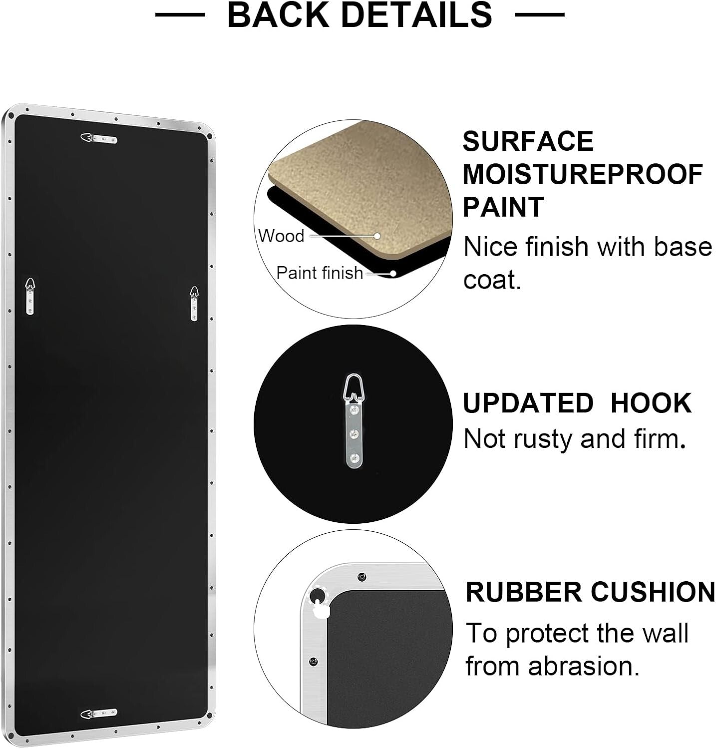 Modern 48"L x 18"W Full Length Mirror with Stainless Steel Frame - Easy Install