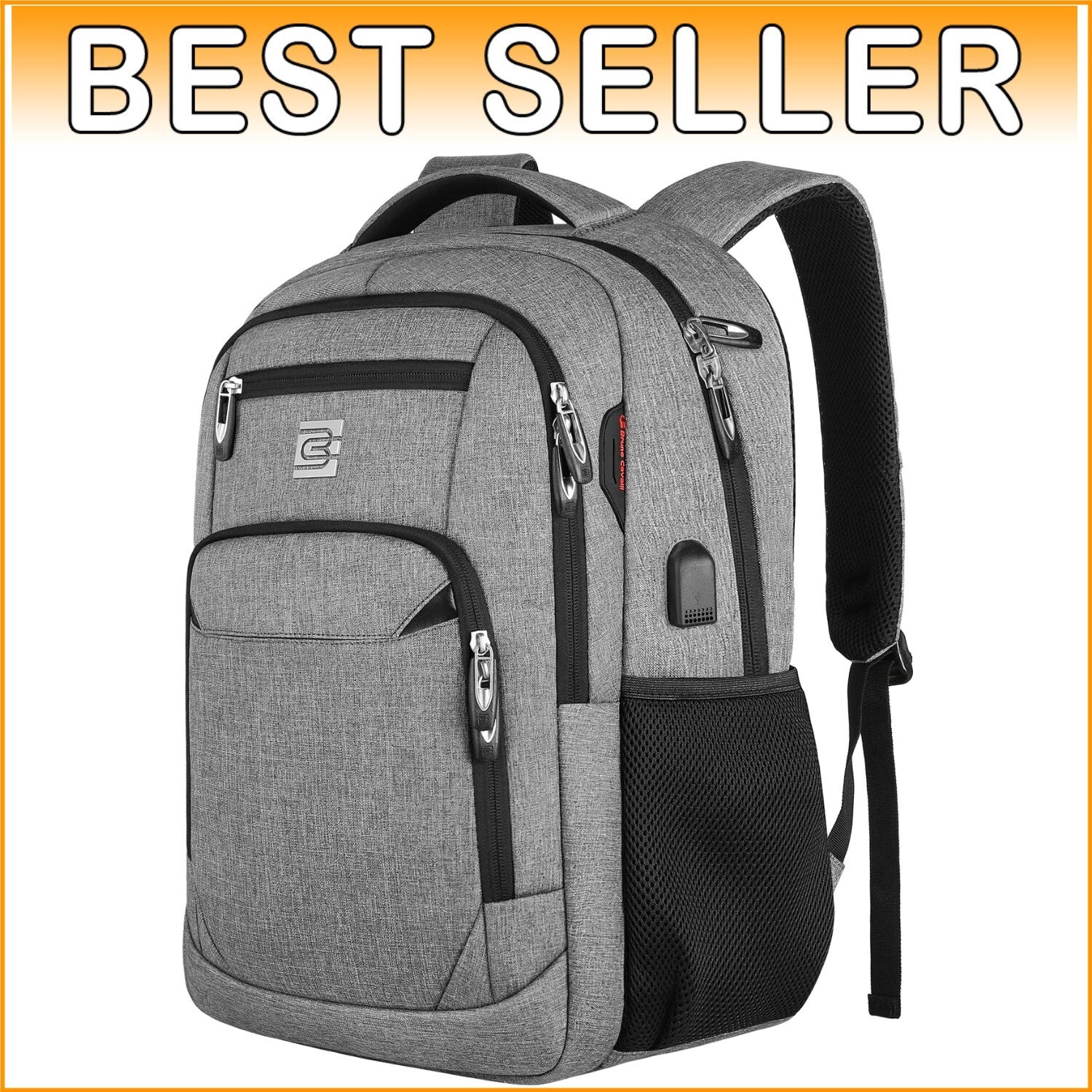 17-Inch Anti-Theft Laptop Backpack with USB Charging & Water Resistance in Grey