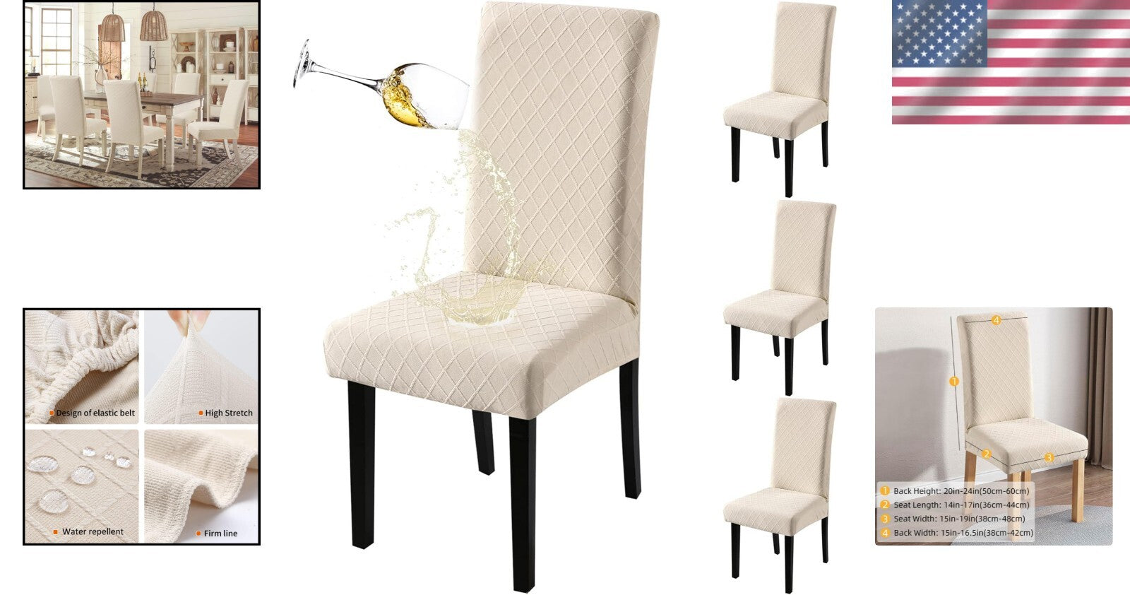 4 Pack Removable Washable Chair Covers - Elegant Stretch for Dining & Kitchen