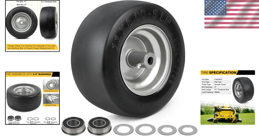 Durable 11" x6.00-5" Flat Free Tire for Zero Turn Mowers with Extra Adapters