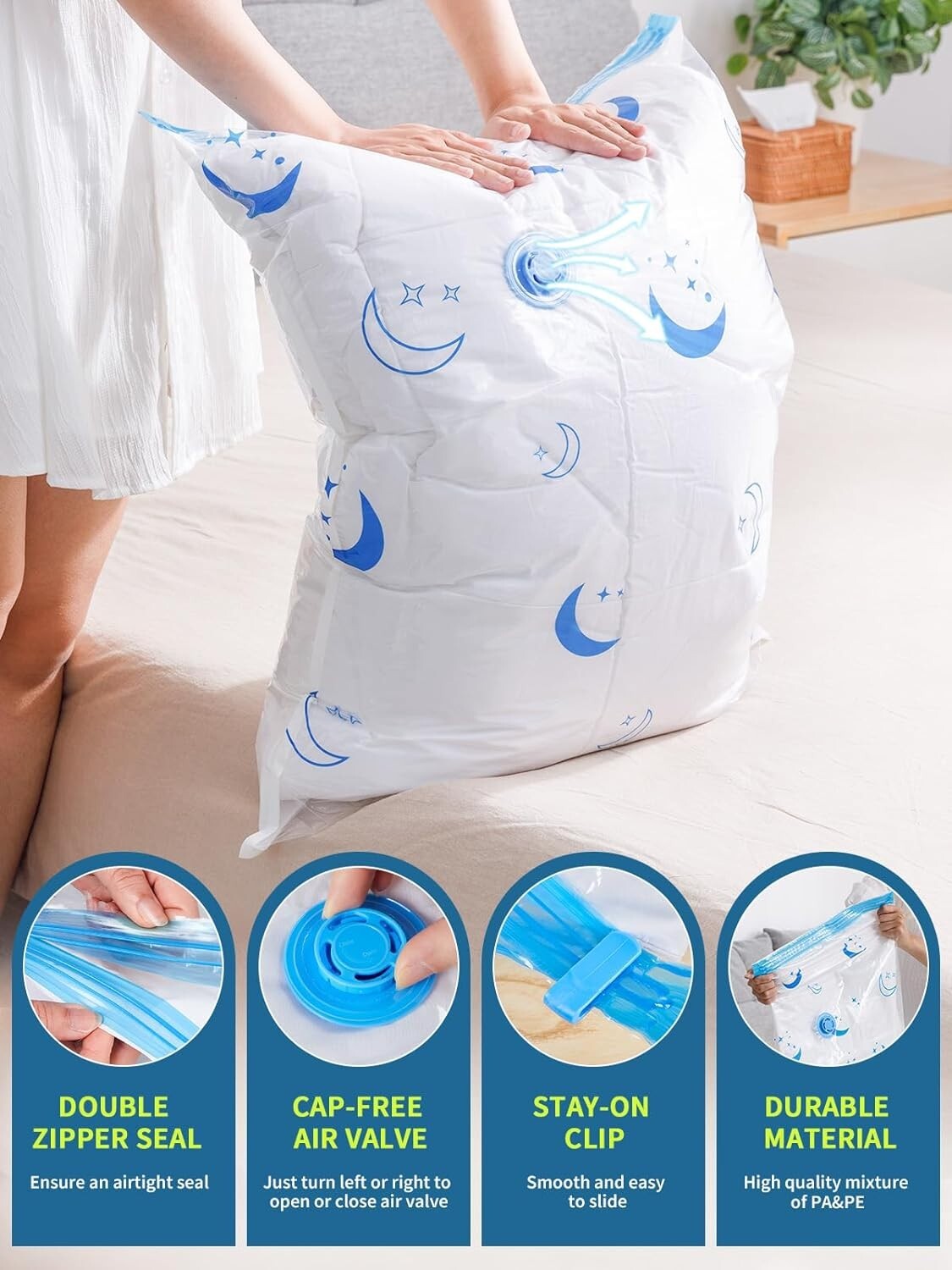 20 Pack Vacuum Storage Bags with Electric Pump - Space-Saving in Jumbo to Small