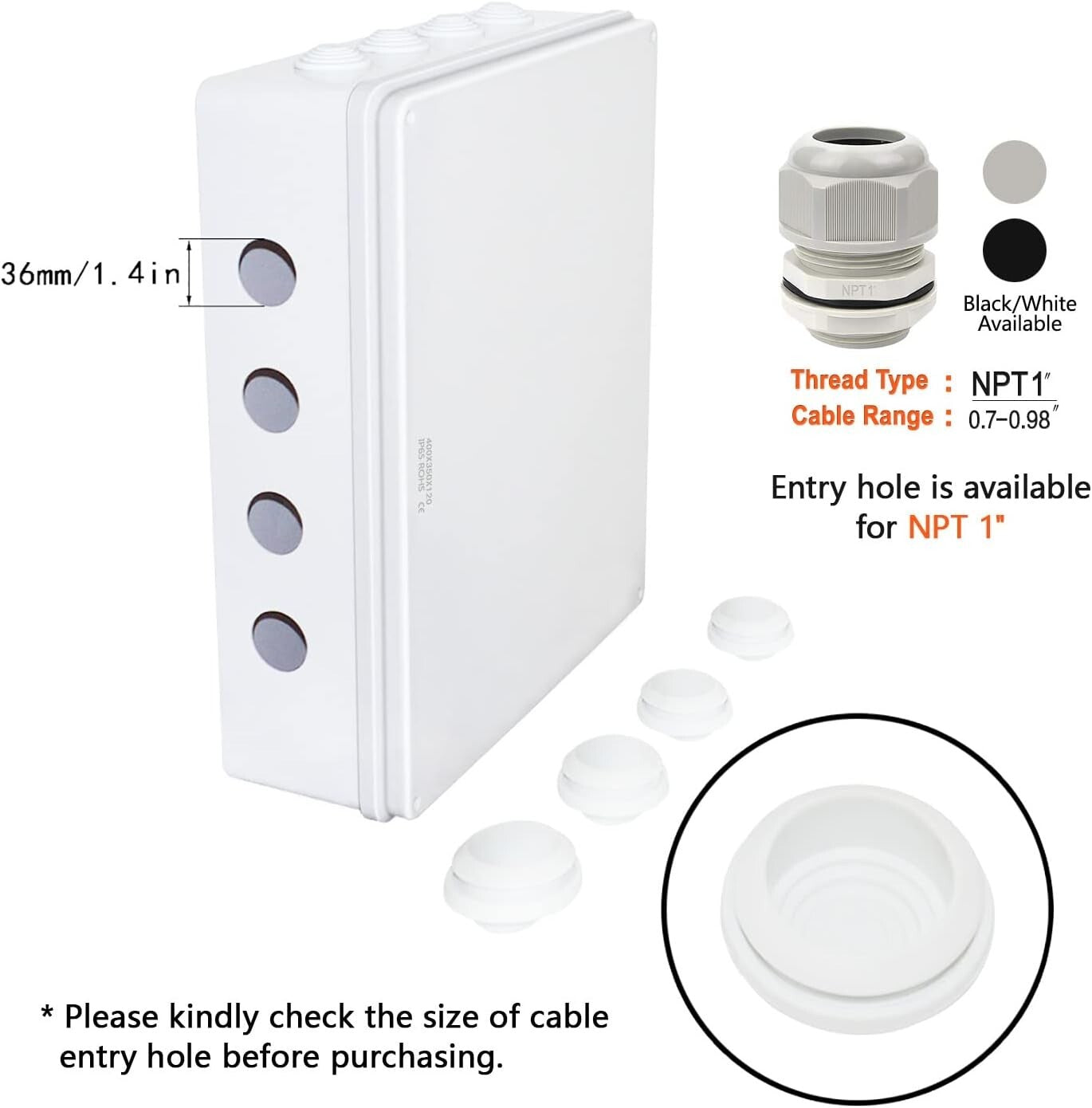 Durable IP65 Waterproof Junction Box for Electrical Projects - 15.7x13.8x4.7in