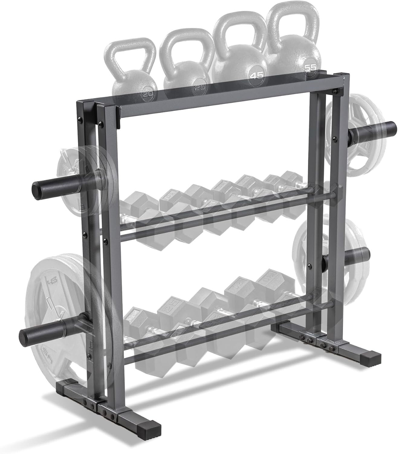 Elegantly Designed 3-Tier Weight Rack with Rubber Caps for Home Fitness