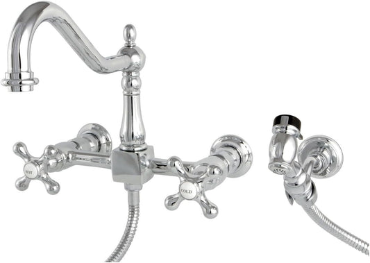 Durable Heritage Kitchen Faucet, 8" Spread - Polished Chrome with Side Sprayer
