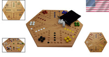 Load image into Gallery viewer, Solid Oak Double-Sided Marble Board Game - Hand-Painted 16" Elegant Design