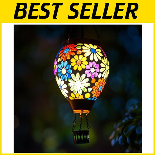 Waterproof Glass Mosaic Hot Air Balloon Lantern - Solar Powered Elegance