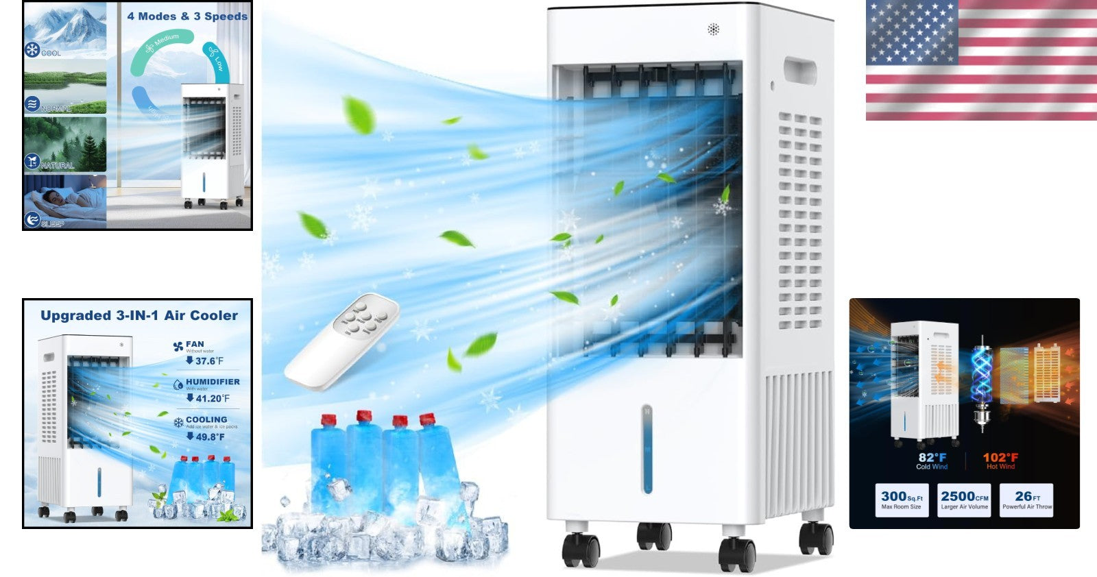 2025 Upgraded 3-in-1 Portable Air Conditioner with 2.6 Gal Tank, Remote Control