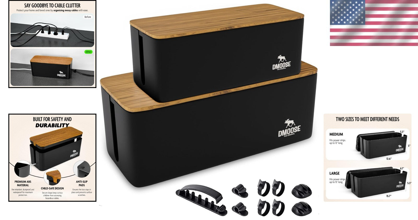 Stylish 2-Pack Desk & Floor Cable Management Boxes - Dust and Spill Protection