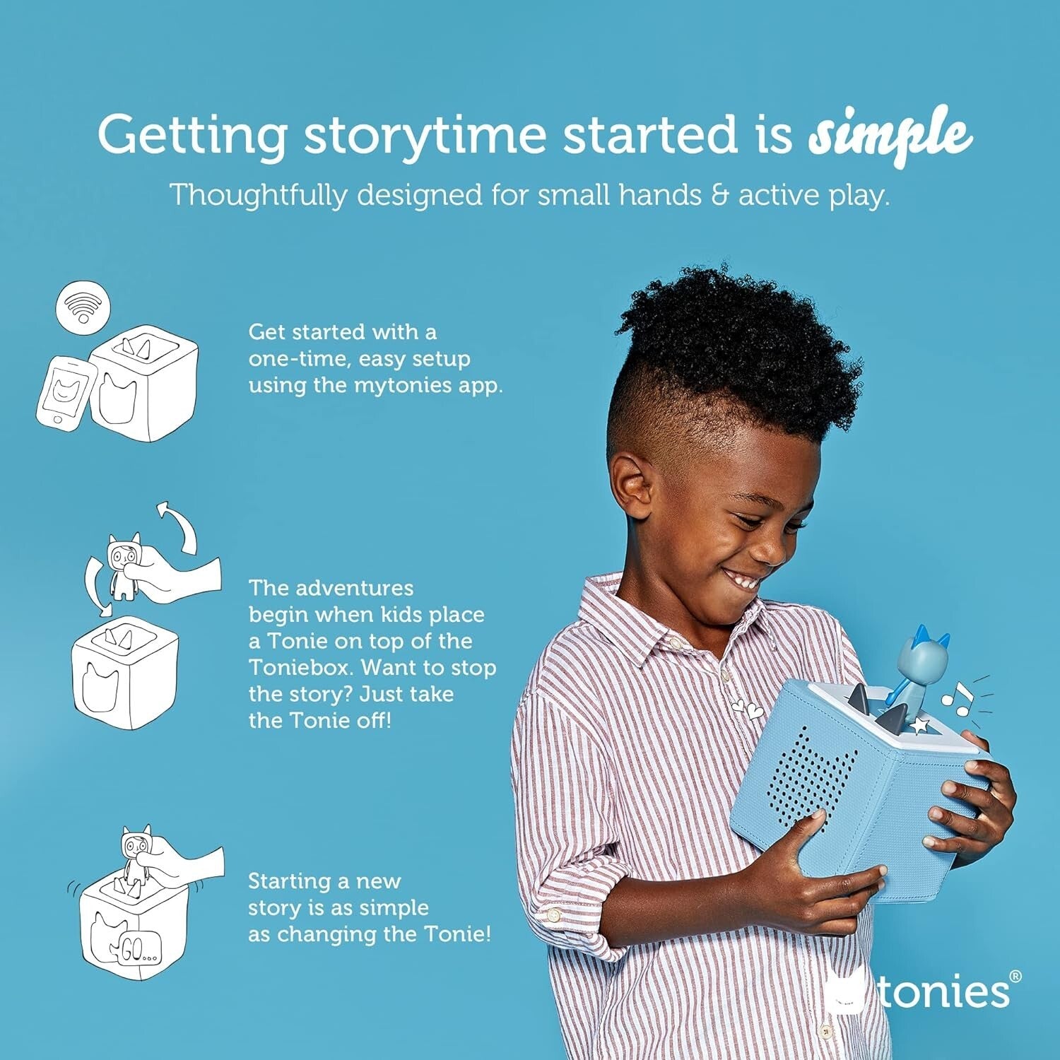 Interactive Light Blue Toniebox with Charging Station and Favorite Characters