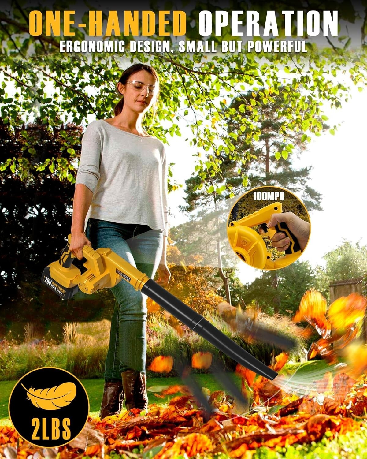 20V Cordless Leaf Blower & Vacuum - High Power, Lightweight & Adjustable Nozzle