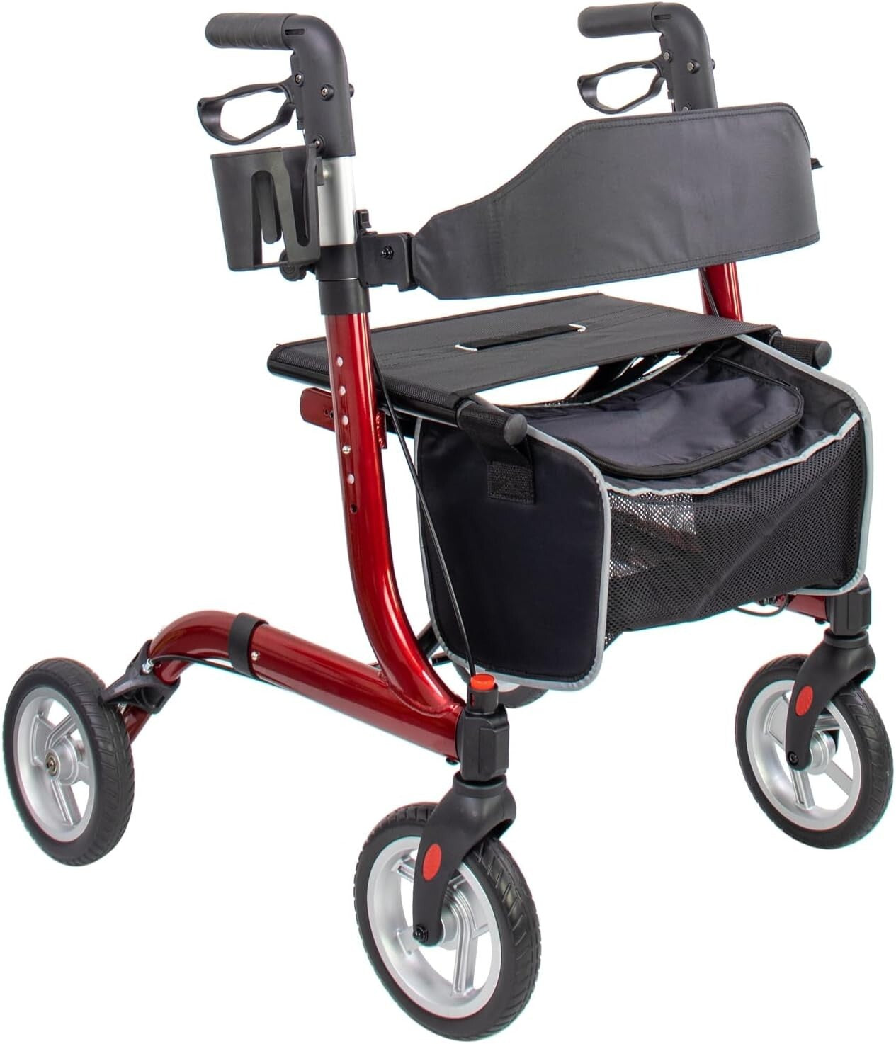 Lightweight Rollator Walker for Seniors - Folding Aluminum Frame with Cup Holder