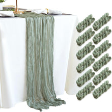 Load image into Gallery viewer, Sage Green Cheesecloth Table Runner 10ft for Elegant Weddings &amp; Celebrations