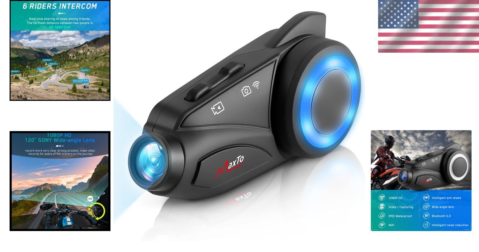 Motorcycle Communication System with 1080P Camera & Voice Assistant Features