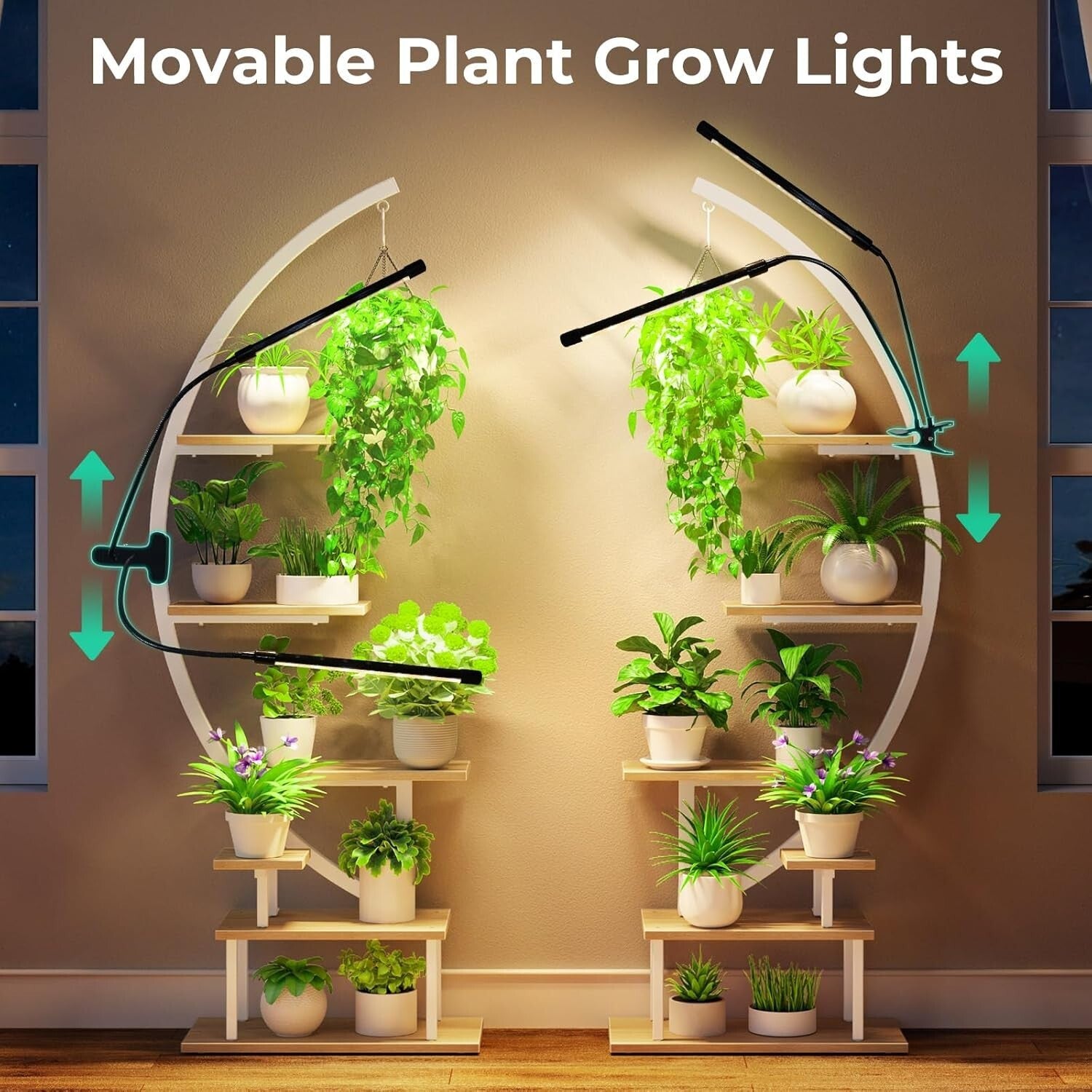 7-Tier Indoor Plant Stand with Adjustable Grow Lights - Elegant Half-Moon Design