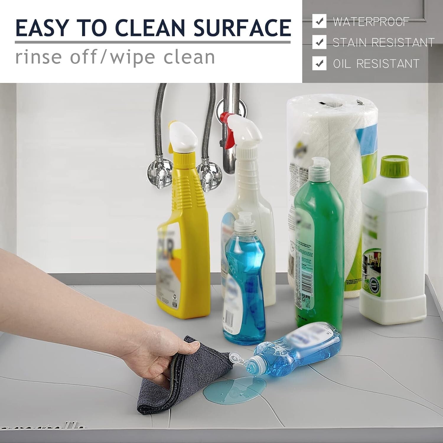 Extra Thick Non-Slip Silicone Under Sink Mat 34” x 22” - Grey Cabinet Protector