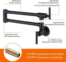 Load image into Gallery viewer, Commercial-Grade Pot Filler Faucet: Adjustable Wall-Mount Matte Black Style