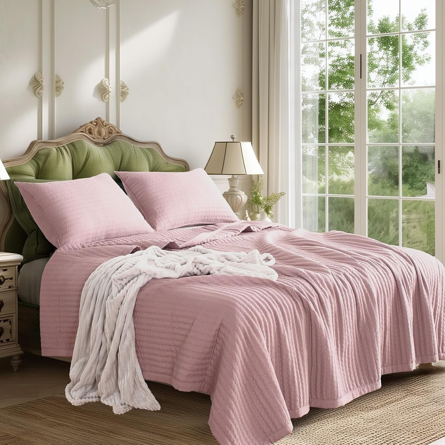 Stone Washed Minimalist Quilt Mini Set - Soft Microfiber Full/Queen + 2 Shams