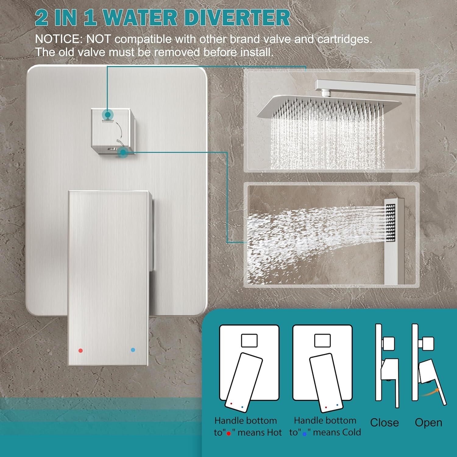 Luxury Brushed Nickel Shower System: 12-Inch Rain Shower Head & Handheld Spray