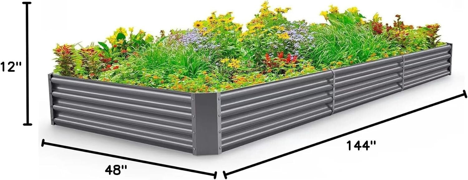 12x4ft Galvanized Raised Garden Bed Kit - 359 Gallon Capacity for Vegetables