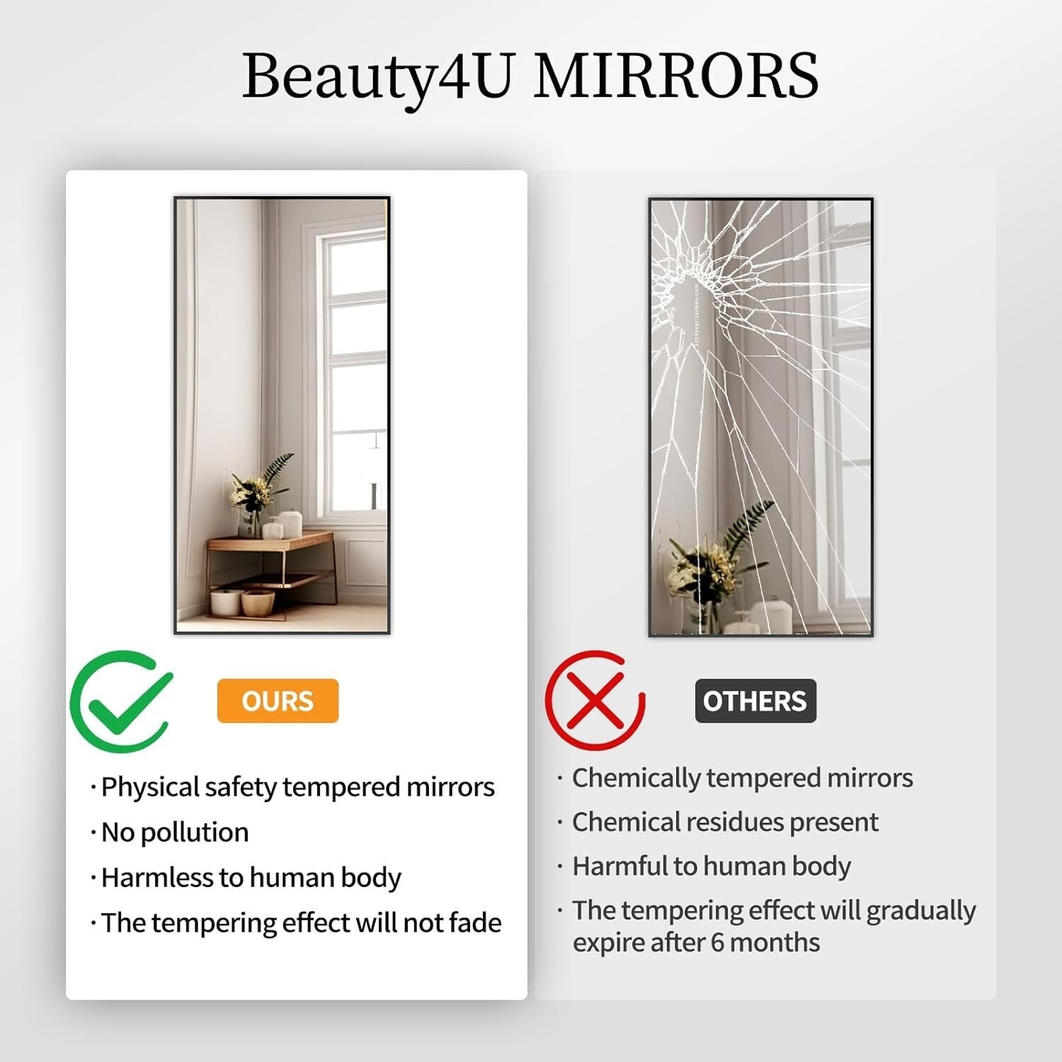 Elegant 71" x 32" Art Deco Full-Length Mirror - Tempered Glass & Aluminum Frame