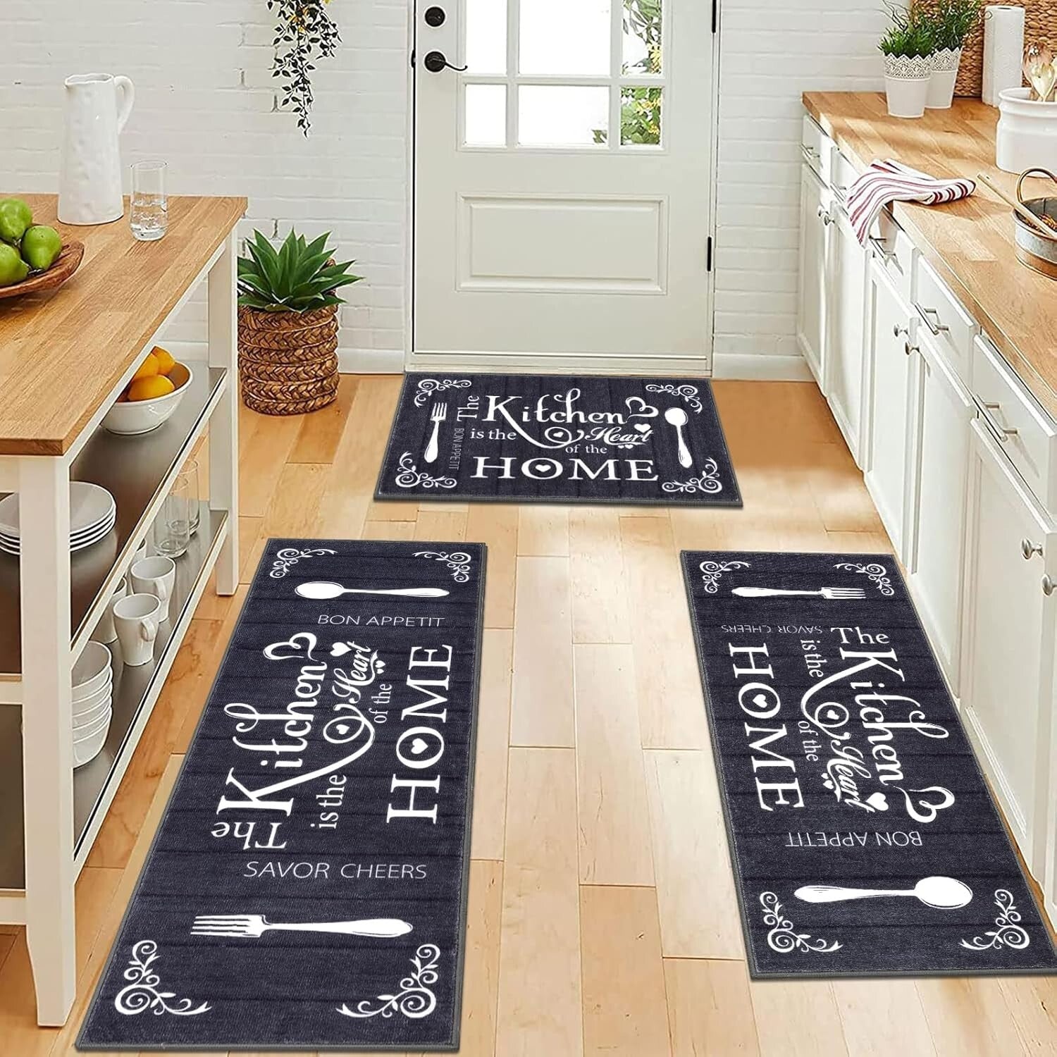 Chic Kitchen Mats Set - 3 Washable Rugs for Farmhouse & Entryway Spaces